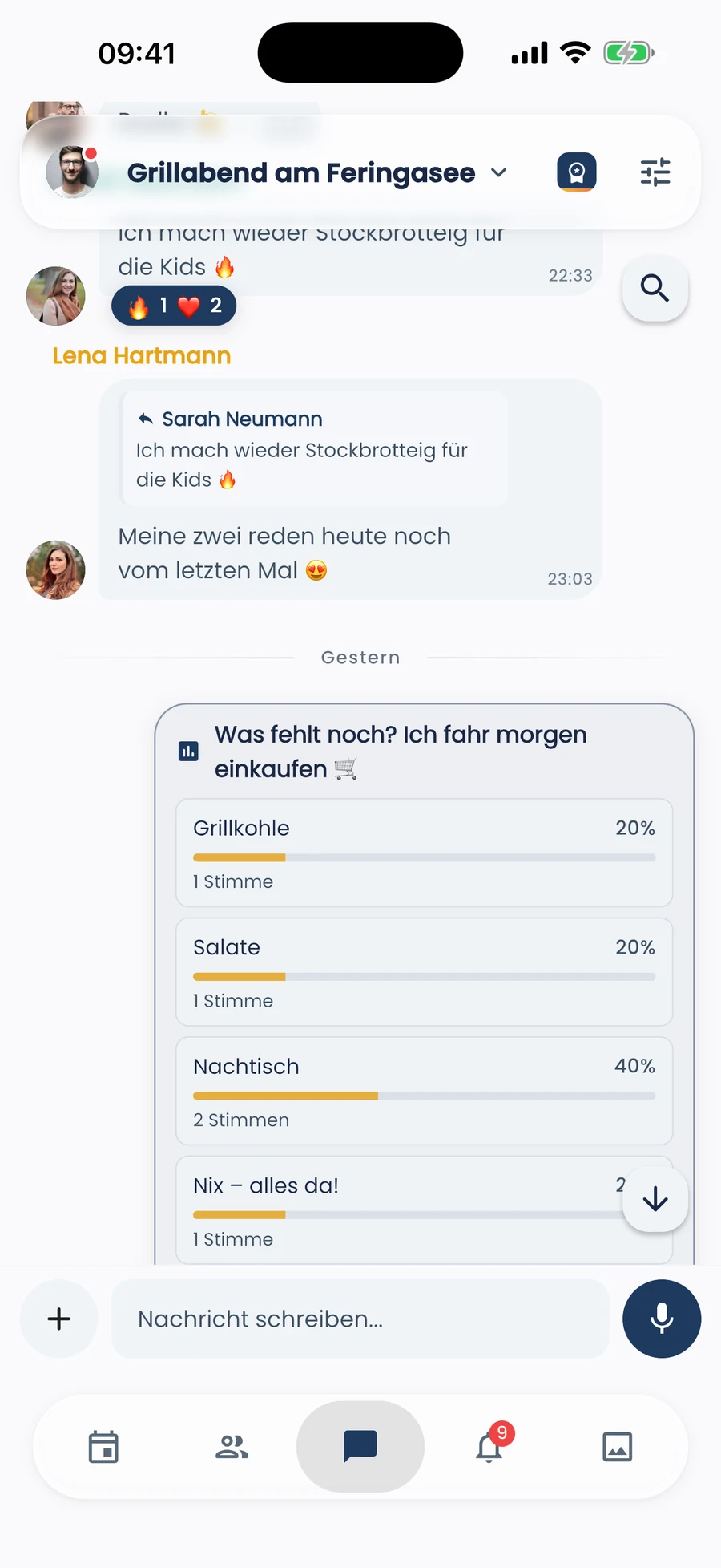 Event-Chat in der huddl-App mit Nachrichten und Reaktionen
